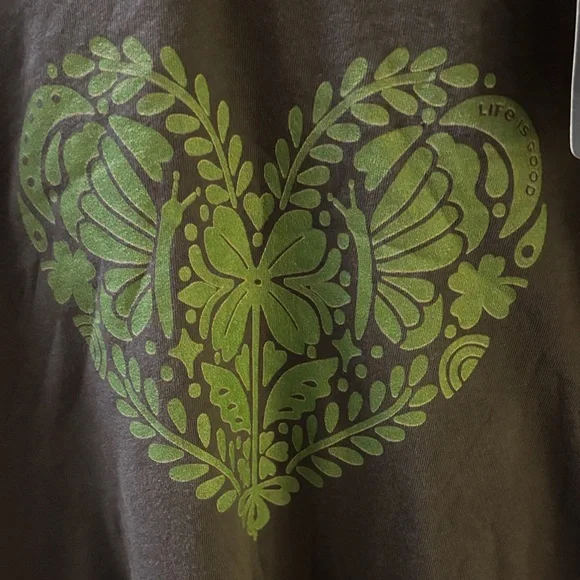 NWT Life Is Good Navy Hoodie with Olive Butterfly Heart Large - Picture 3 of 7